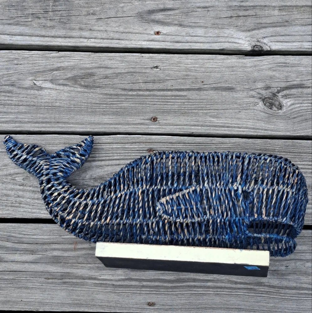 Tommy Bahama Nautical Blue Whale Woven Wicker Sculpture
